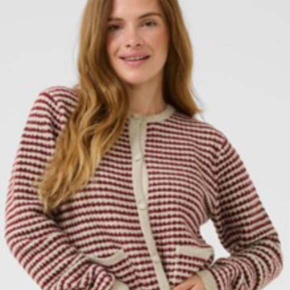NWT Kaffe Women's Striped Cardigan Sweater - Red and Cream size medium - Picture 9 of 11